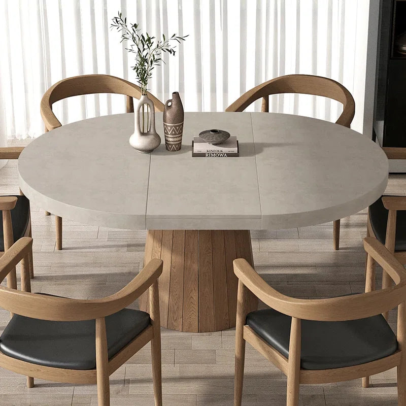 Whitewash Oval Extendable Japandi Dining Table – Seats 4-6
