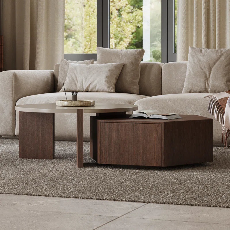 Wood Nesting Coffee Table with Drawer - Pompilie
