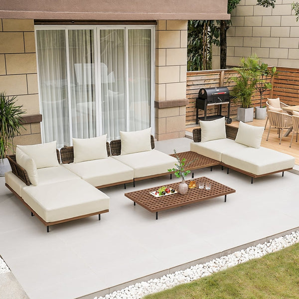 Japandi 8-Piece Teak Modular Outdoor Conversation Set