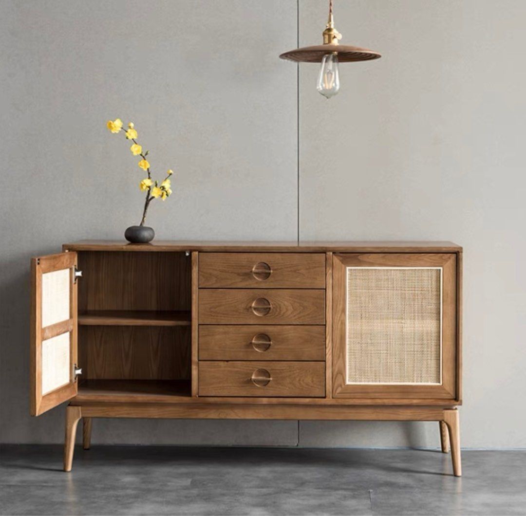 Japandi Wood & Rattan Sideboard