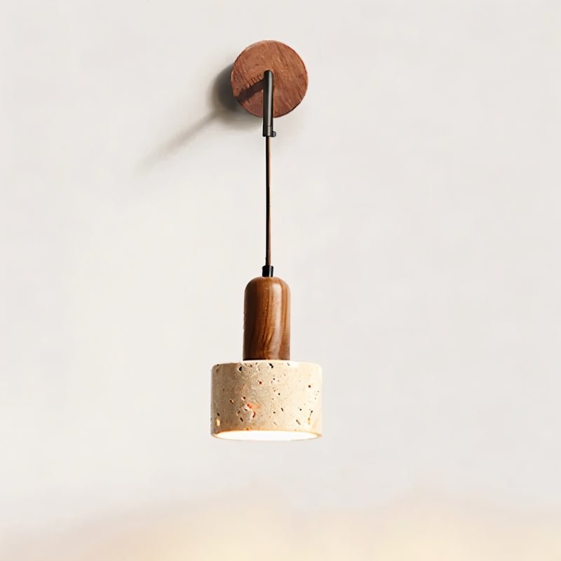 Japandi Slim Travertine Wall Lamp With Clean Edges – Aluria