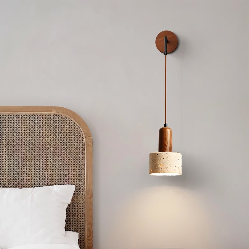 Japandi Slim Travertine Wall Lamp With Clean Edges – Aluria