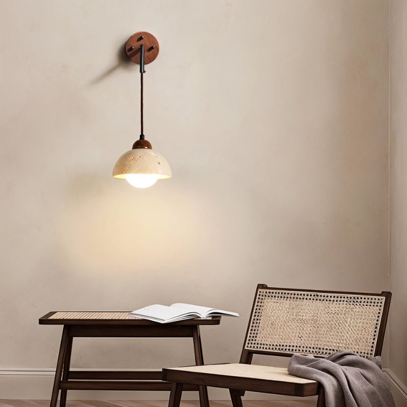 Japandi Slim Travertine Wall Lamp With Clean Edges – Aluria