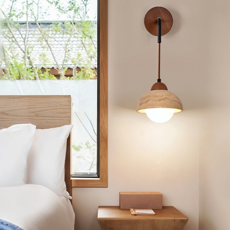 Japandi Slim Travertine Wall Lamp With Clean Edges – Aluria
