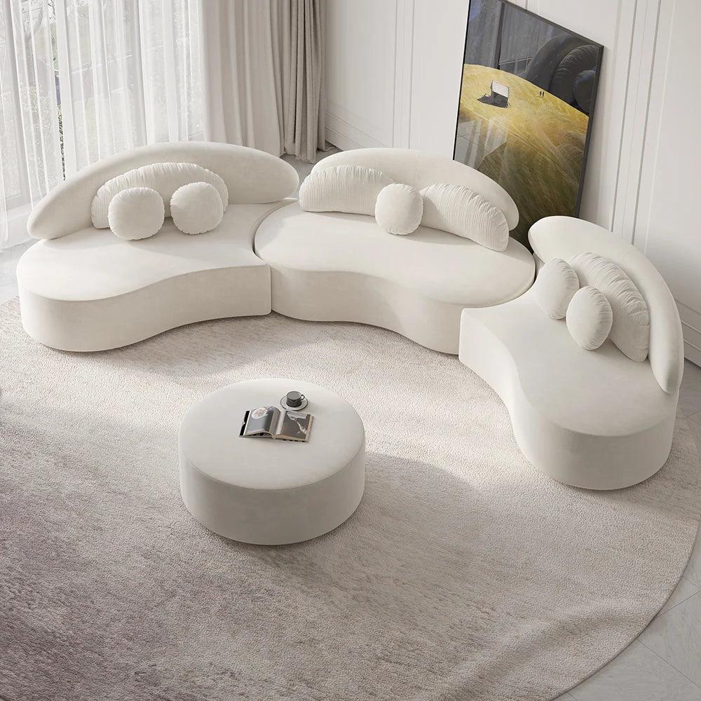 Japandi Curved Velvet Sectional Sofa
