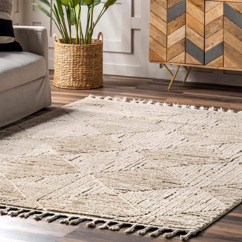 Japandi Beige Tiled Trellis Rug