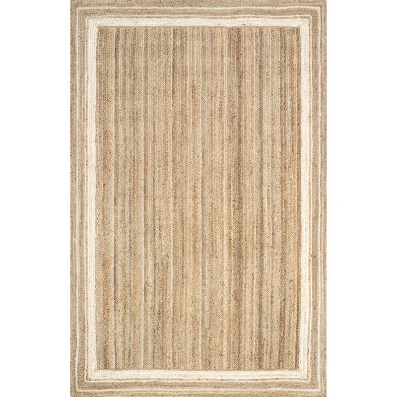 Ankita Farmhouse Power Loom Jute Bordered off White/Tan Rug