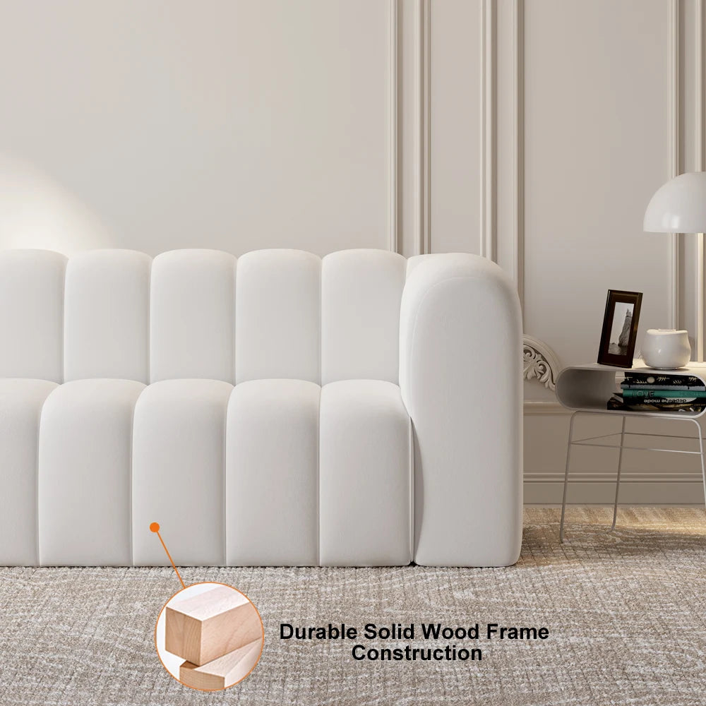 Japandi Modern White Velvet 3-Seater Sofa