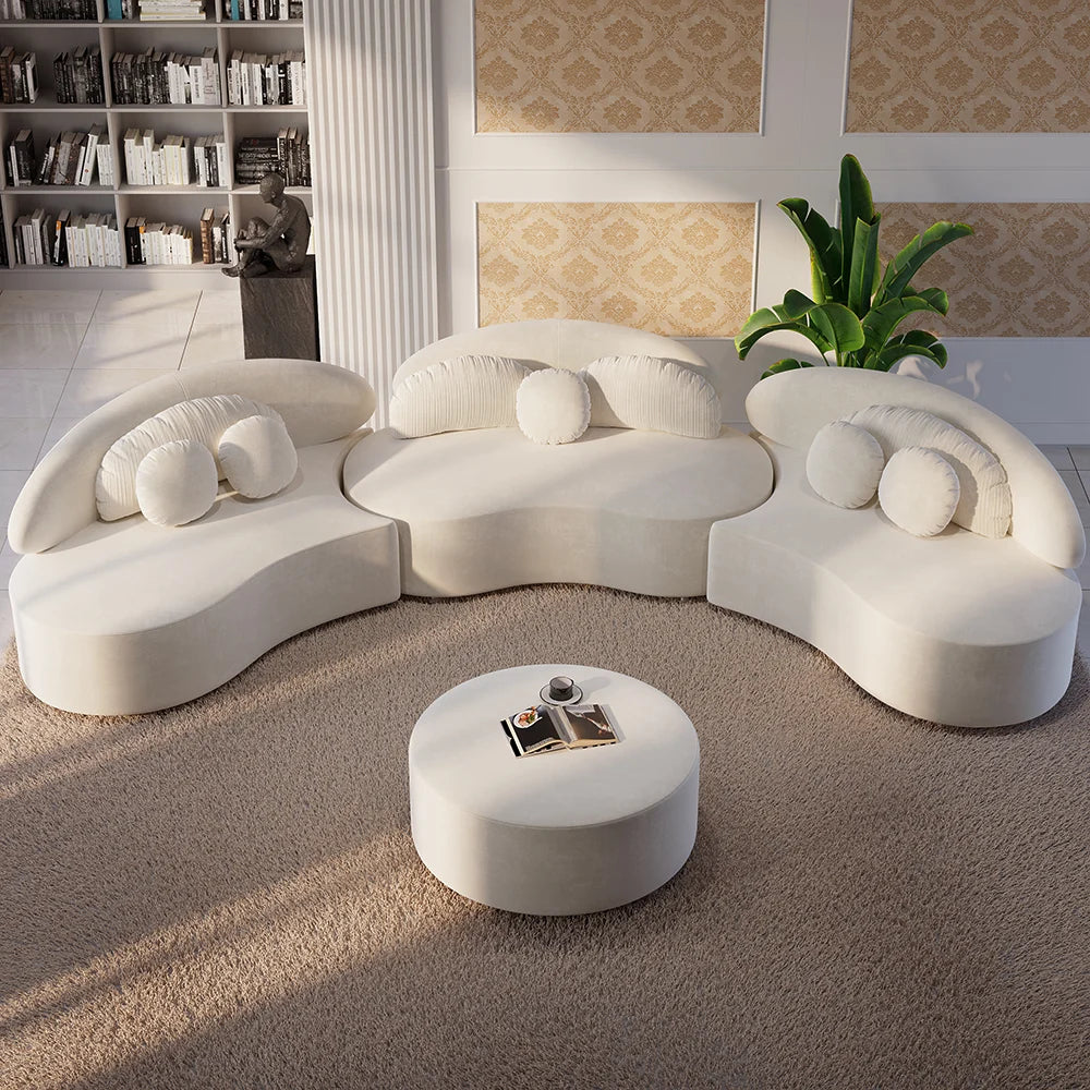 Japandi Curved Velvet Sectional Sofa