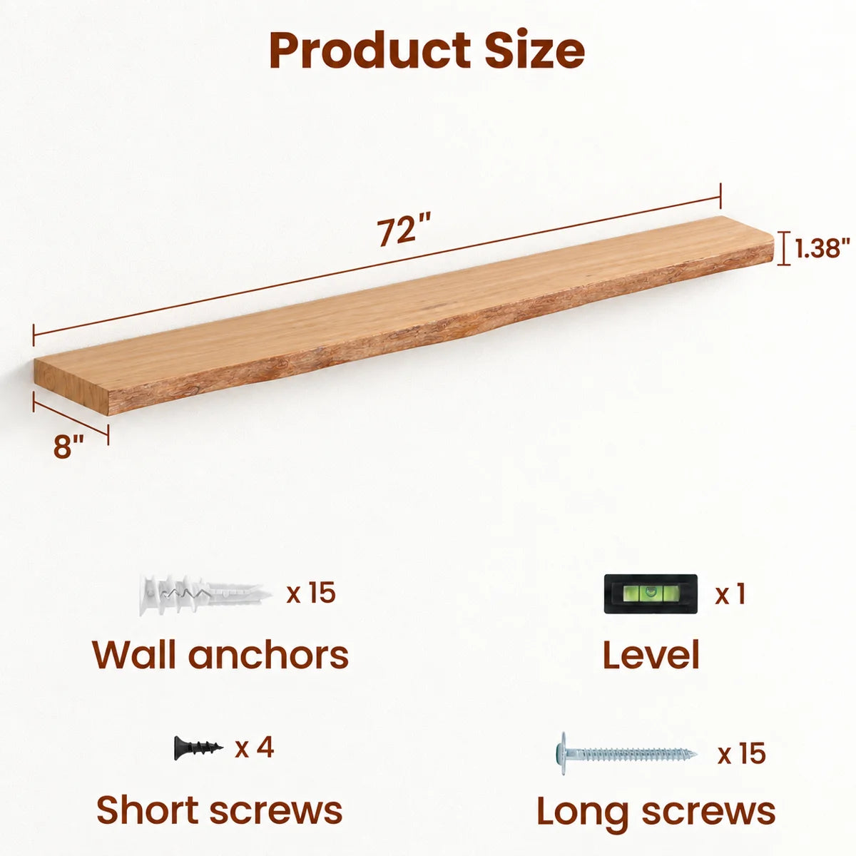 Carsin shelf dimensions and included hardware