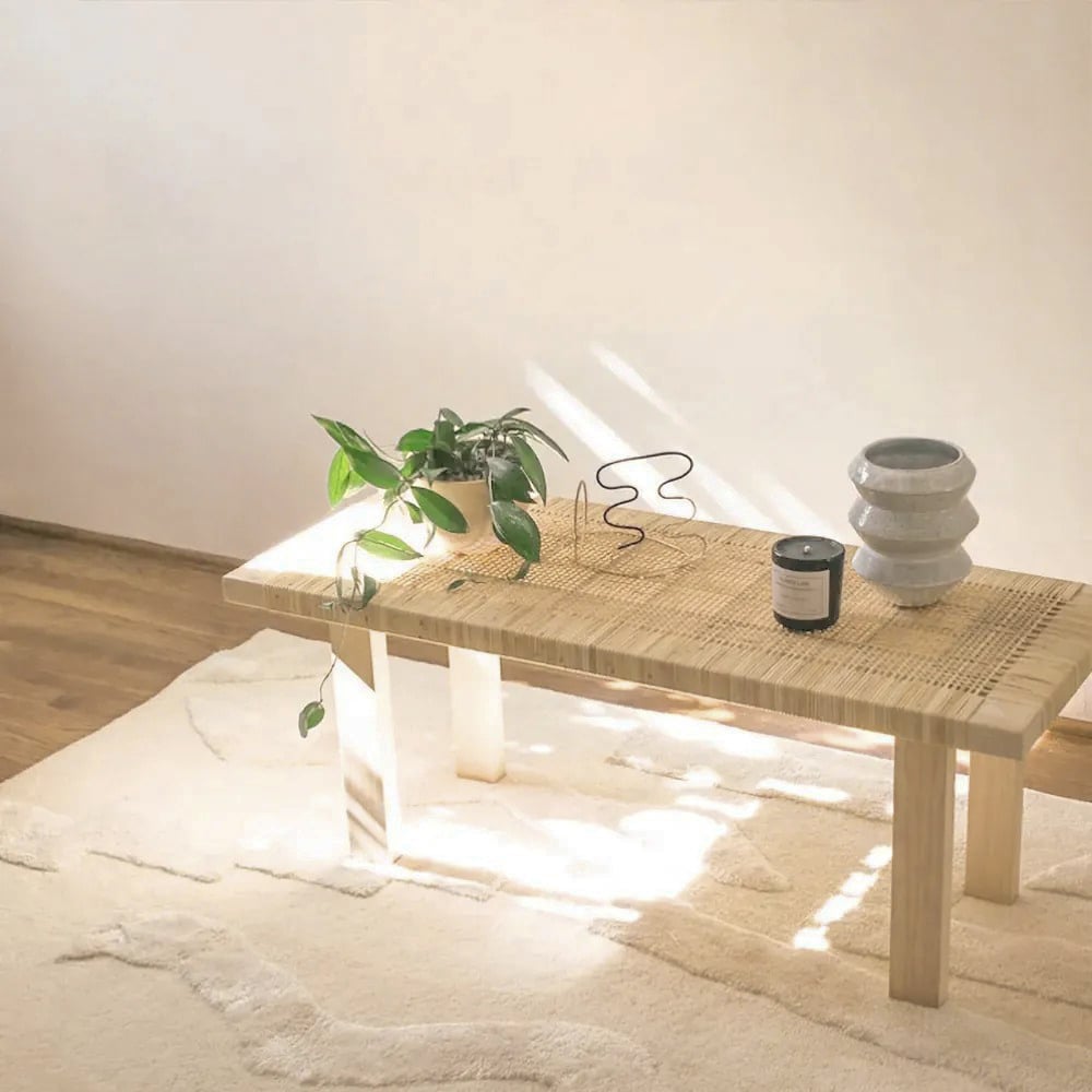 Japandi Woven Rattan Bench