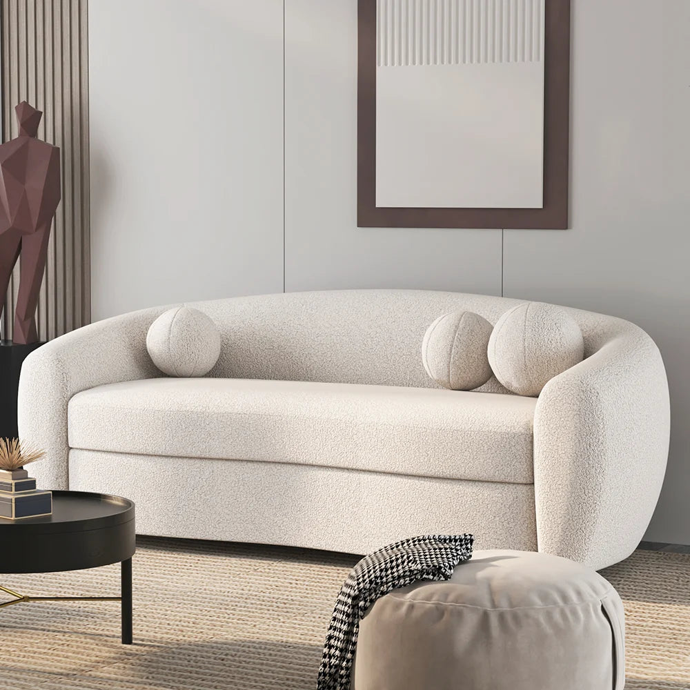 Japandi Teddy Velvet 3 Seaters Curved Sofa