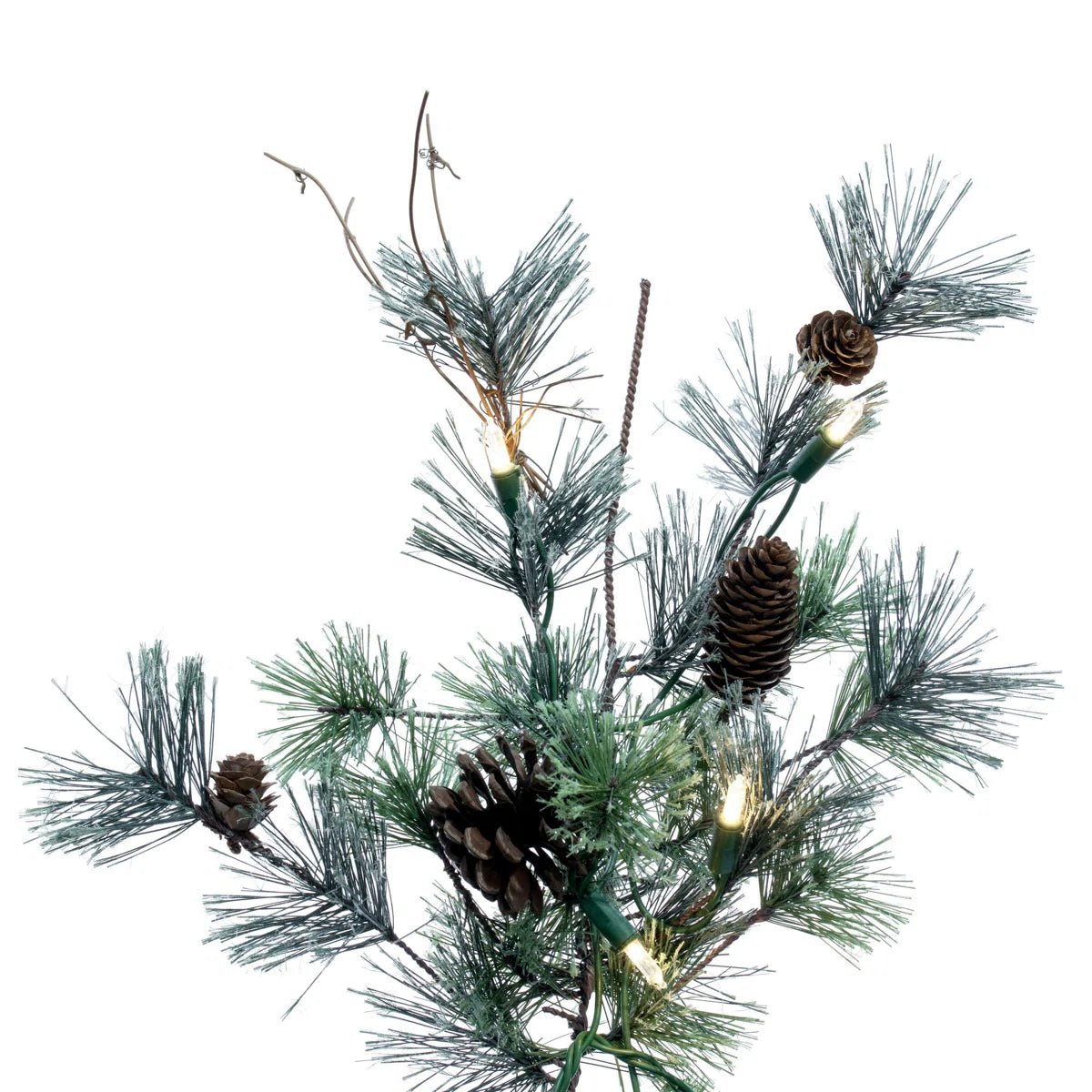 Frosted pine needles and pine cone detail