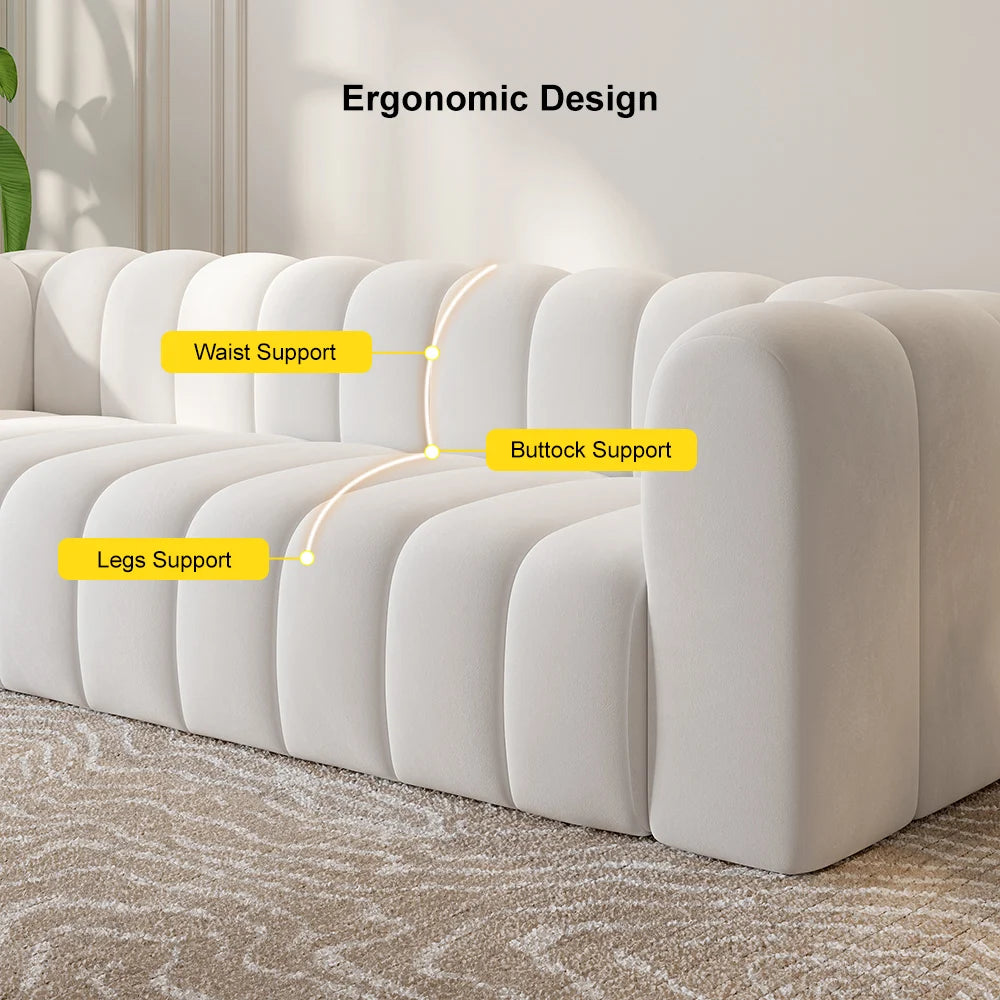 Japandi Modern White Velvet 3-Seater Sofa