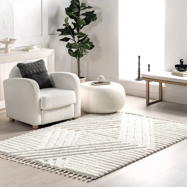 Japandi Geometric Shag Tassel Rug