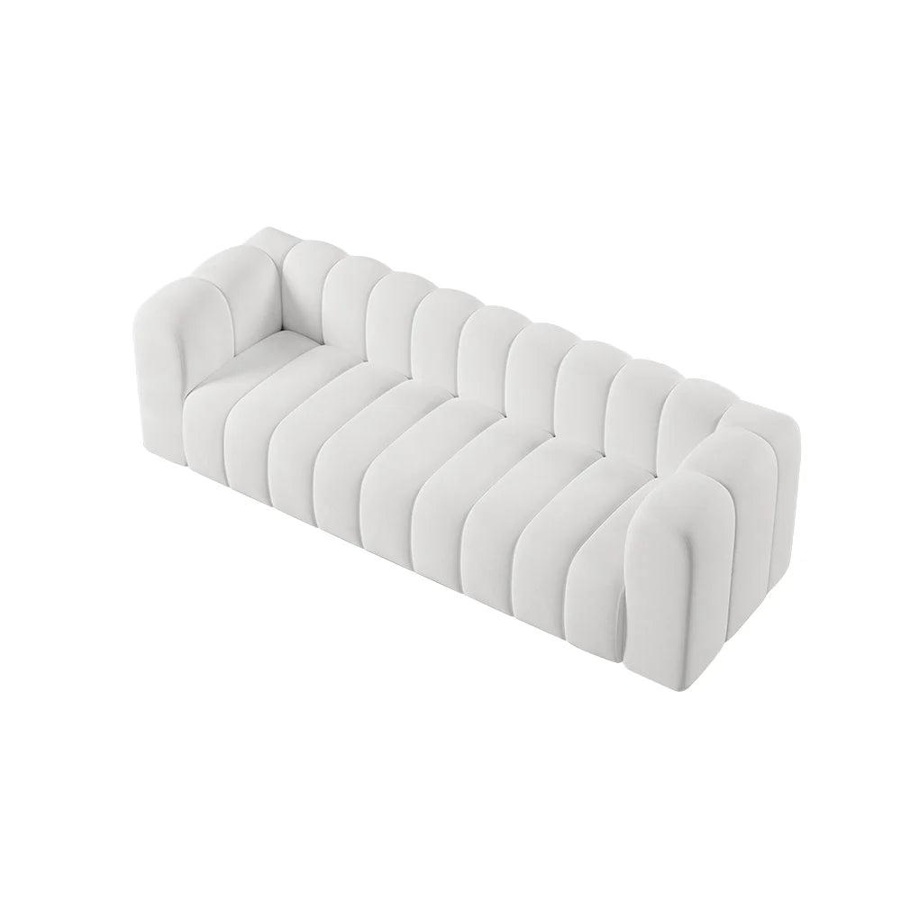 Japandi Modern White Velvet 3-Seater Sofa