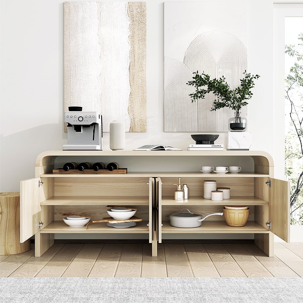 Japandi Distressed White Credenza