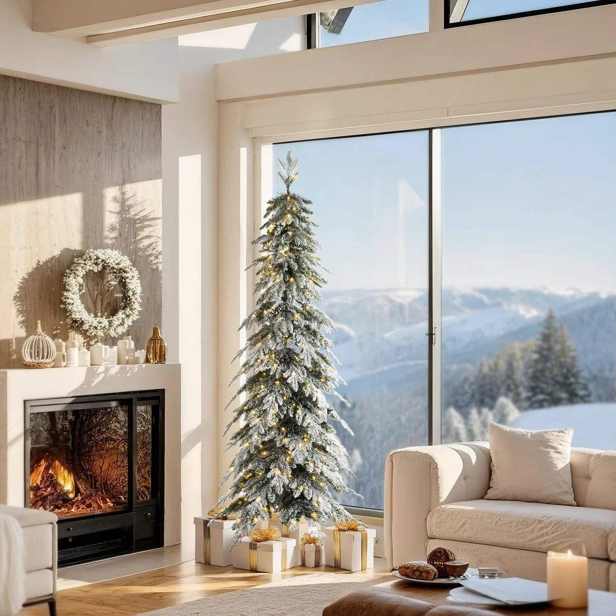 Hersi tree near a fireplace