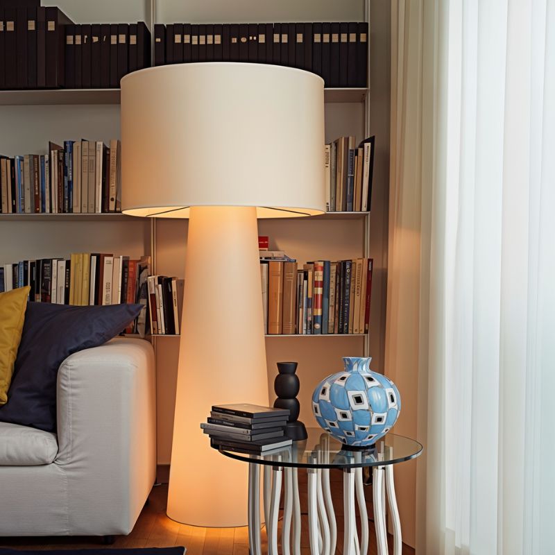 Japandi Sculptural Wood & Fabric Floor Lamp – Inara