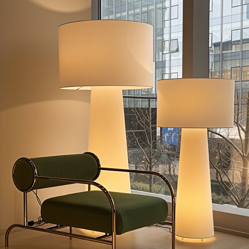 Japandi Sculptural Wood & Fabric Floor Lamp – Inara