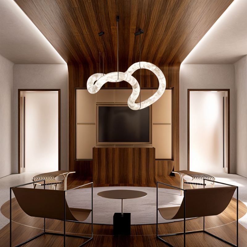 Japandi Alabaster & Brass Chandelier – Maat