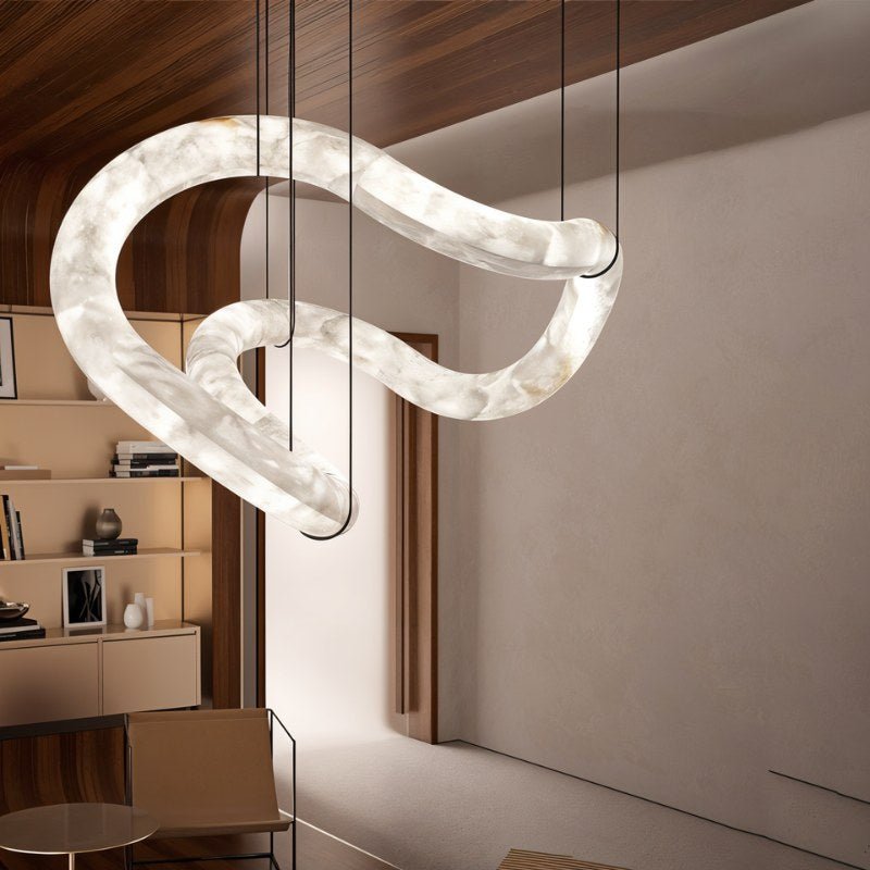 Japandi Alabaster & Brass Chandelier – Maat