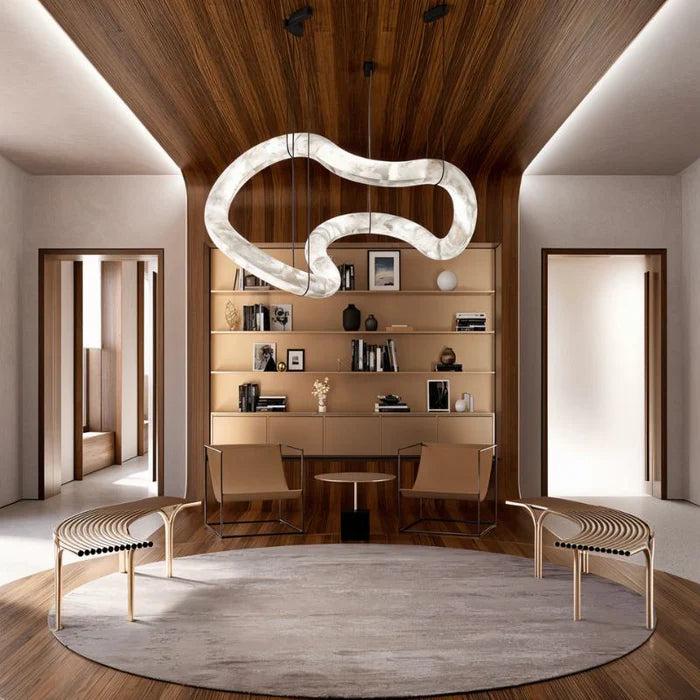 Japandi Alabaster & Brass Chandelier – Maat