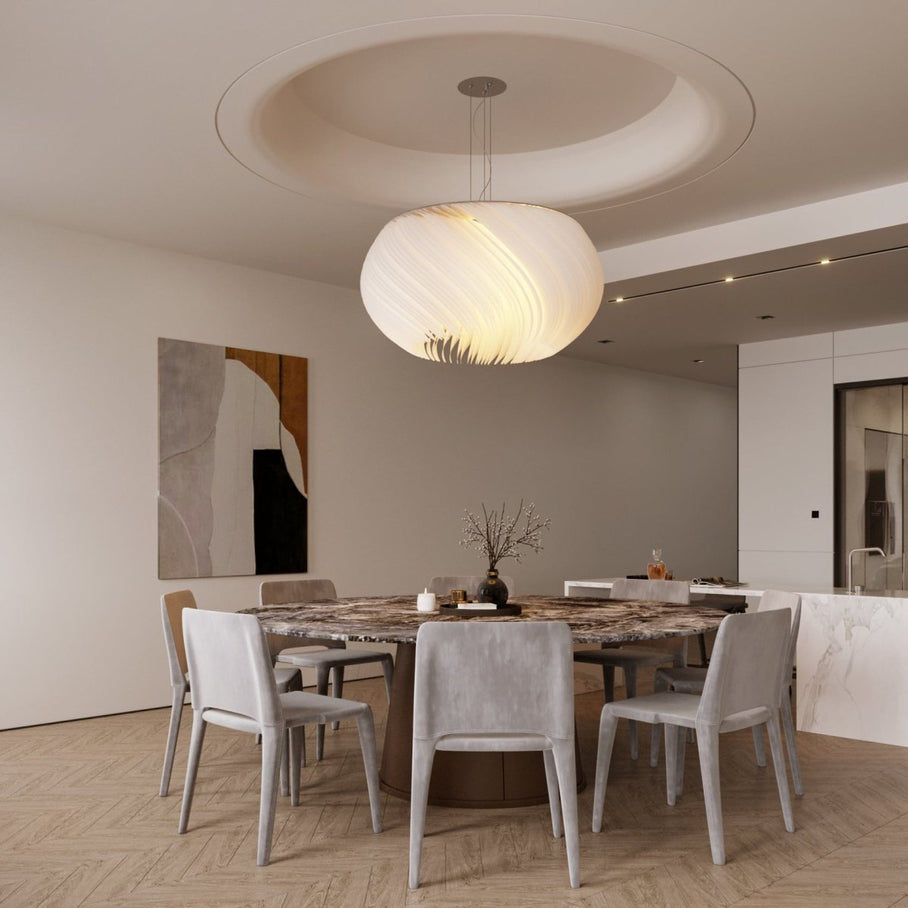 Japandi Curved Metal & Opal Glass Chandelier – Malakos