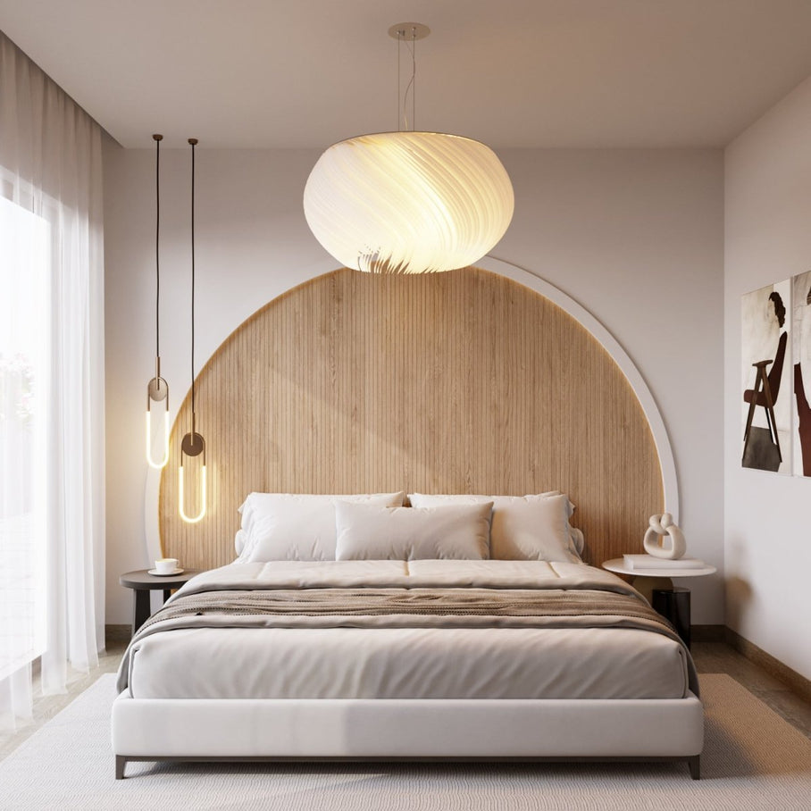 Japandi Curved Metal & Opal Glass Chandelier – Malakos