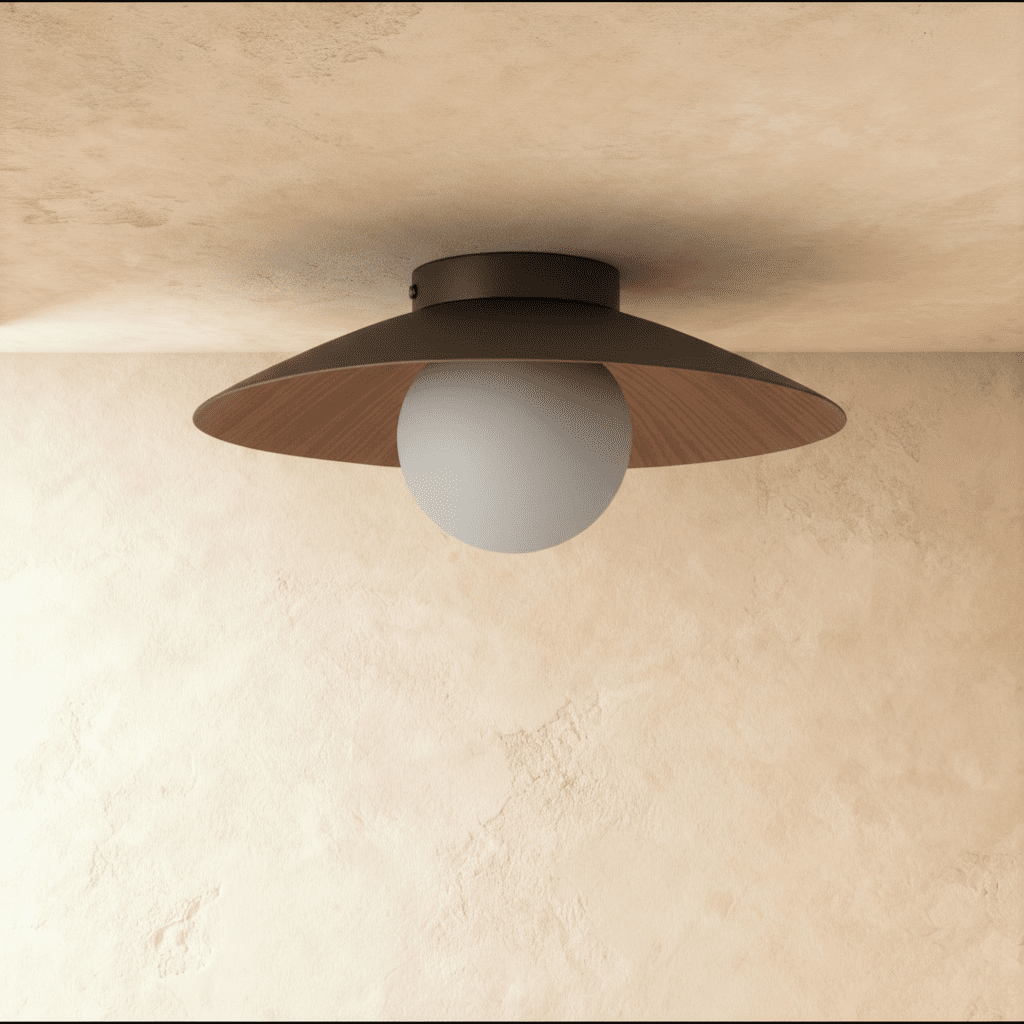 Japandi Wood & Frosted Glass Ceiling Light - Nawa – view 2