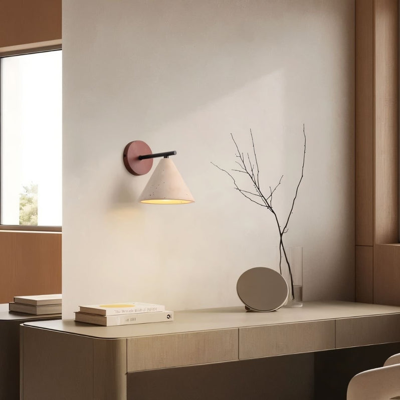 Japandi Carved Travertine Wall Lamp With Brass Detail – Omicil