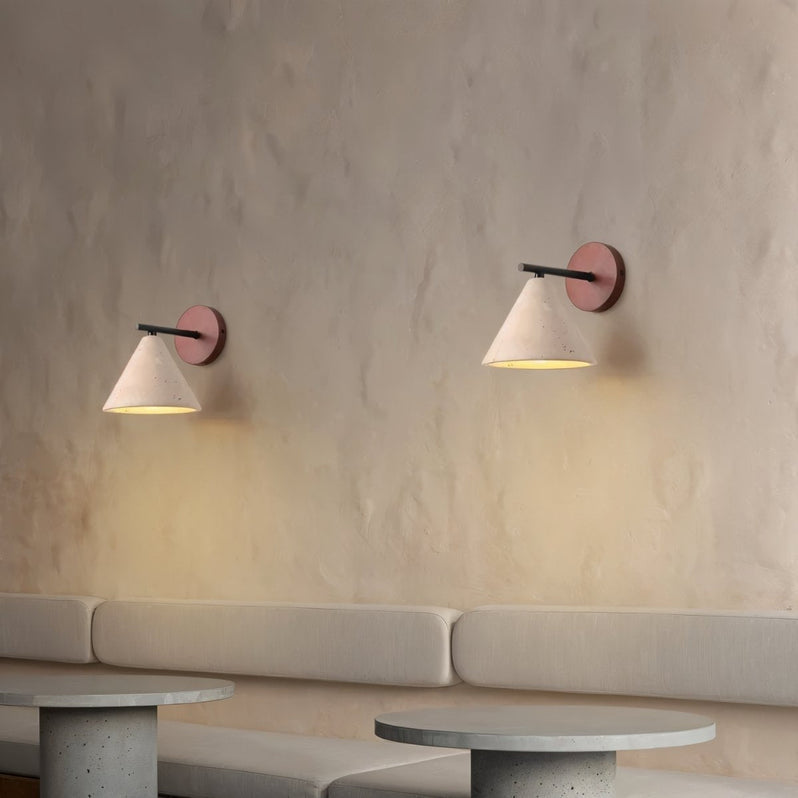 Japandi Carved Travertine Wall Lamp With Brass Detail – Omicil