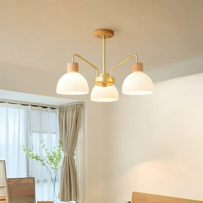 Japandi Sculptural Brass & Glass Chandelier – Osian