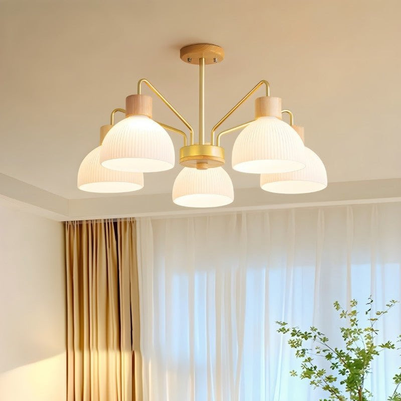 Japandi Sculptural Brass & Glass Chandelier – Osian