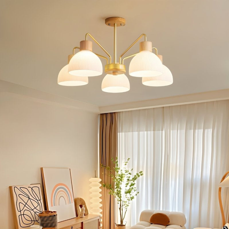 Japandi Sculptural Brass & Glass Chandelier – Osian