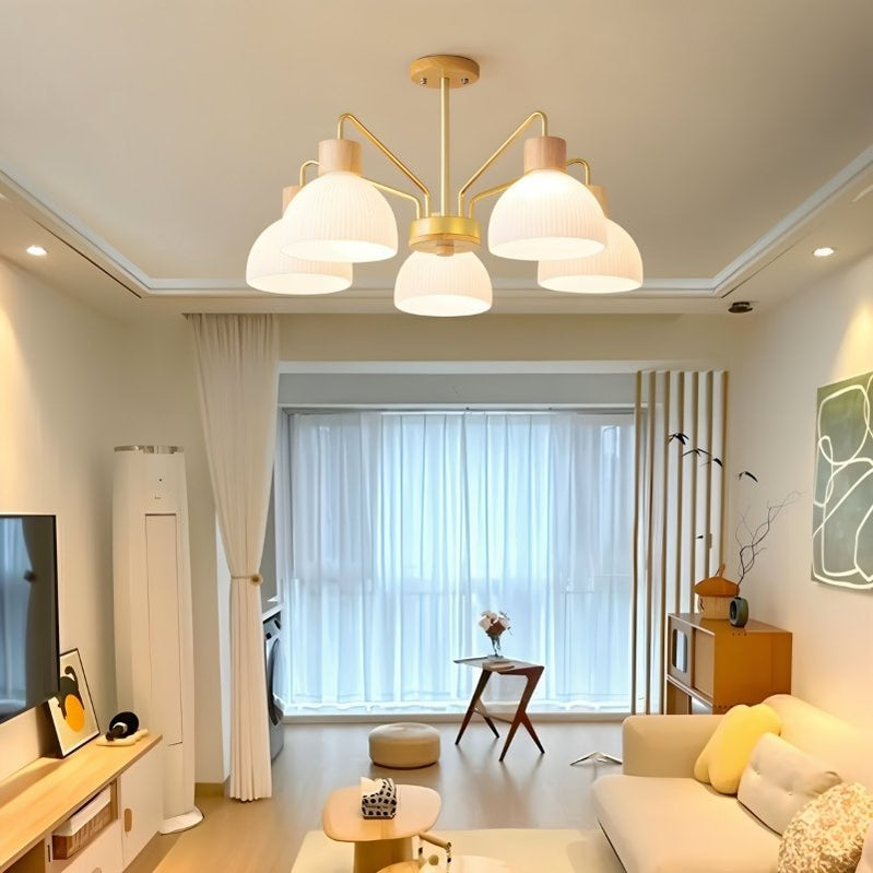 Japandi Sculptural Brass & Glass Chandelier – Osian