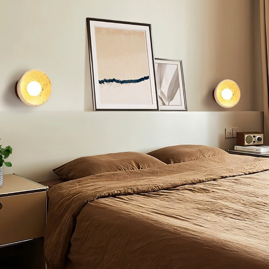 Japandi Travertine Wall Lamp With Vertical Slits – Pulkit