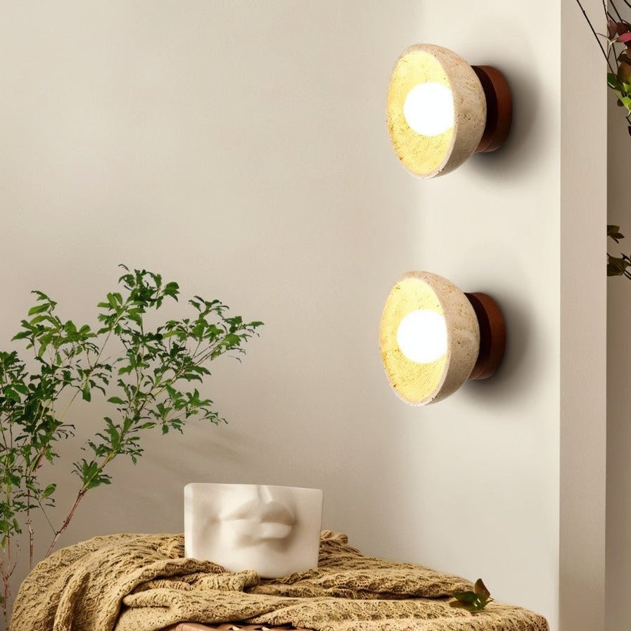 Japandi Travertine Wall Lamp With Vertical Slits – Pulkit