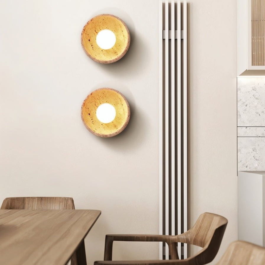 Japandi Travertine Wall Lamp With Vertical Slits – Pulkit