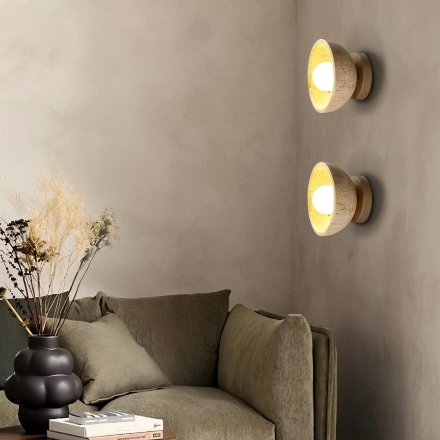 Japandi Travertine Wall Lamp With Vertical Slits – Pulkit