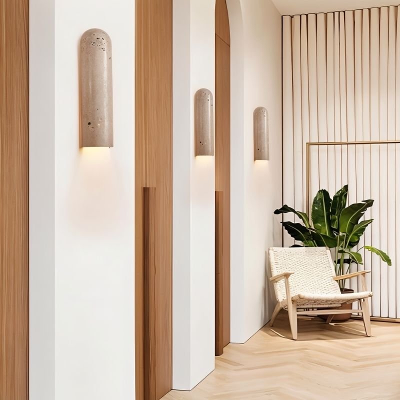 Japandi Cylindrical Travertine Wall Lamp – Solon