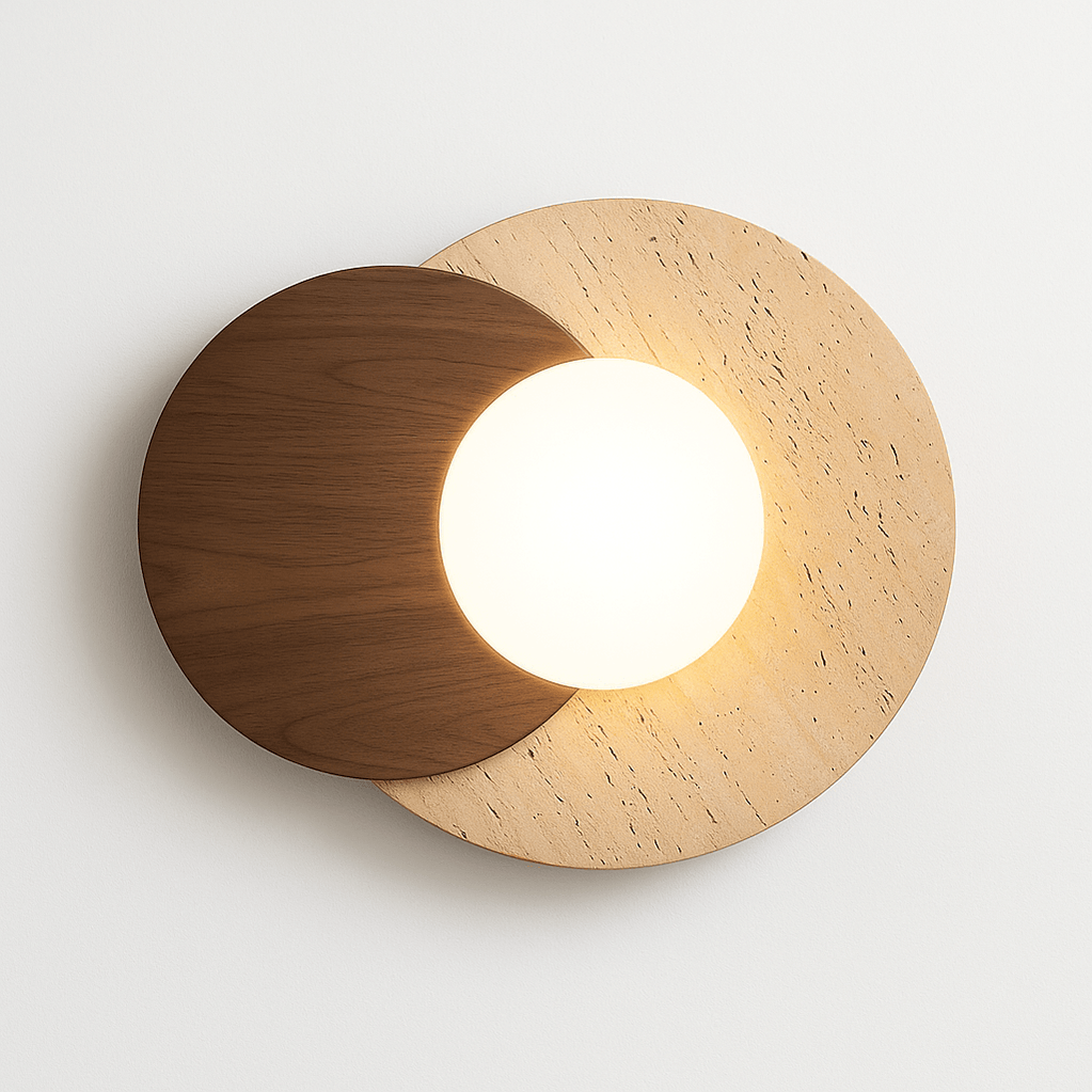 Japandi Slab Travertine Wall Lamp With Brass Base – Teus