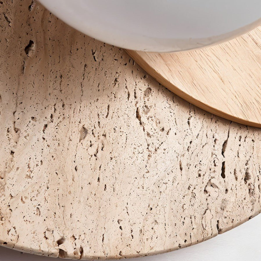 Japandi Slab Travertine Wall Lamp With Brass Base – Teus