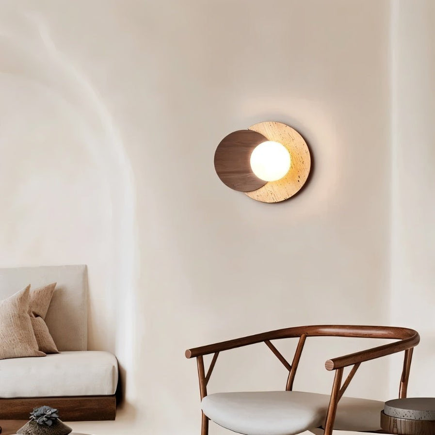 Japandi Slab Travertine Wall Lamp With Brass Base – Teus