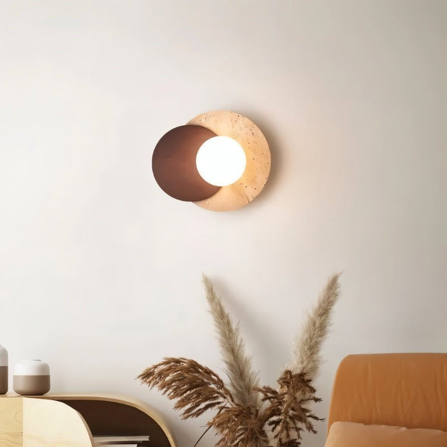Japandi Slab Travertine Wall Lamp With Brass Base – Teus