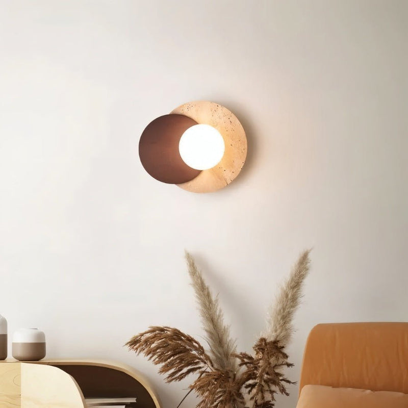 Japandi Slab Travertine Wall Lamp With Brass Base – Teus