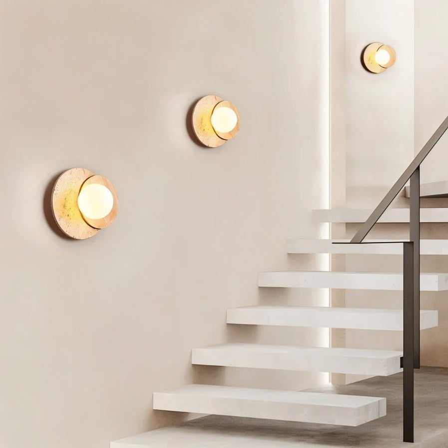 Japandi Slab Travertine Wall Lamp With Brass Base – Teus