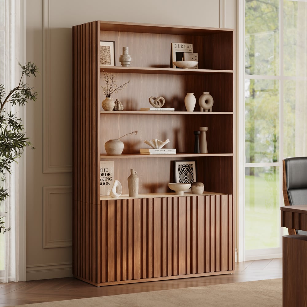 Japandi Aura fluted ash wood bookcase