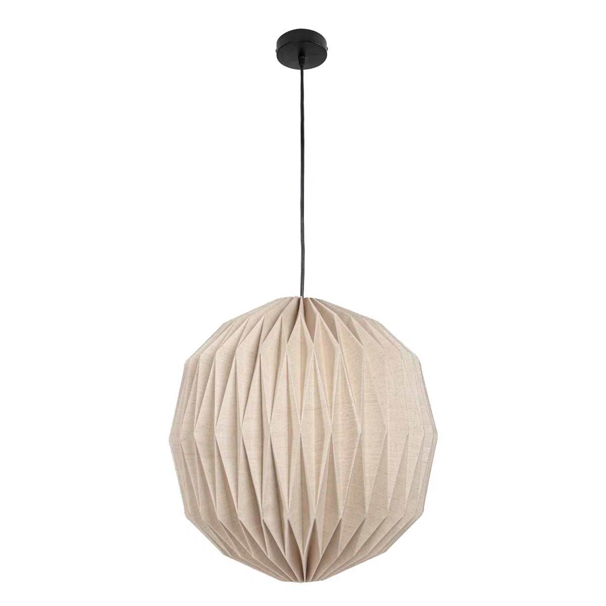 Japandi Honeycomb Paper Pendant Light Vaughn, a folded paper orb on a black cord