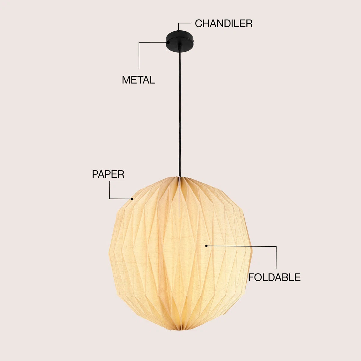 Vaughn pendant parts: metal canopy and foldable paper shade